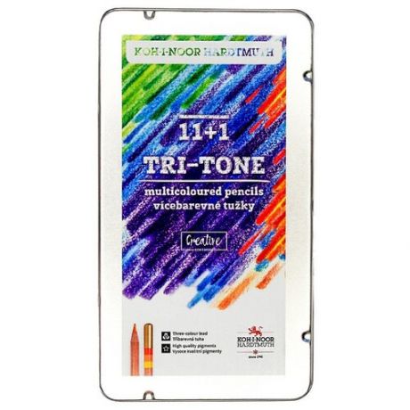 Карандаши многоцветные Koh-I-Noor «TRI-TONE 3442», 12шт, металл. коробка