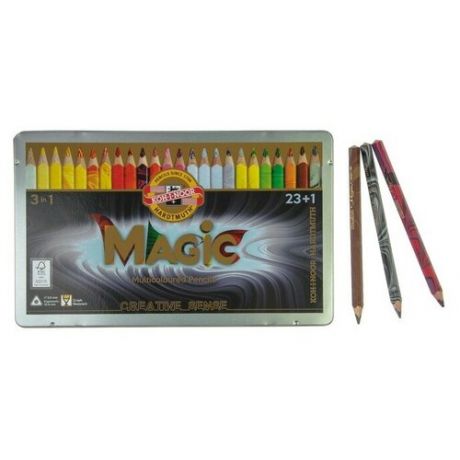 Карандаши Koh-I-Noor 3408 Magic + карандаш-блендер, 24 цвета, в металлическом пенале