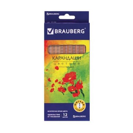 Карандаши цветные трехгранные Brauberg Цветы 12 цветов 181288