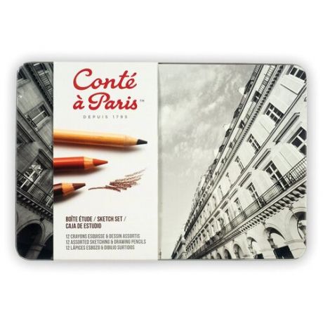 Набор карандашей для набросков Conte a Paris «Studio», пастель оттенки, 12 шт, металл. коробка