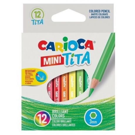 Карандаши 12 цветов мини Carioca "Tita mini", 85 мм, грифель 3.0 мм, шестигранные, пластиковые, картон, европодвес