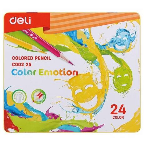 Карандаши цв. Deli EC00225 Color Emotion трехгран. липа 24цв. мет.кор. (24шт)