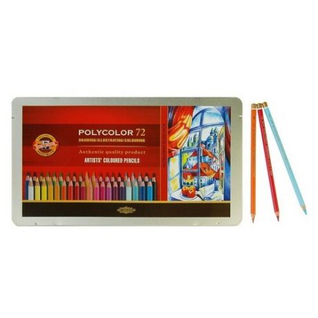 Карандаши художественные 72 цвета, Koh- I- Noor PolyColor 3827, мягкие, в металлическом пенале