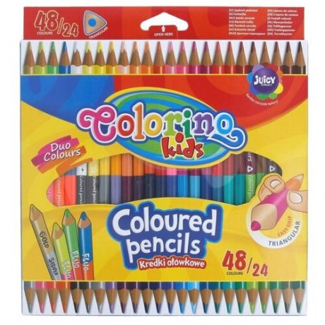 Набор карандашей цветных Colorino двухсторонние, трехгранные 24 шт, 48 цветов