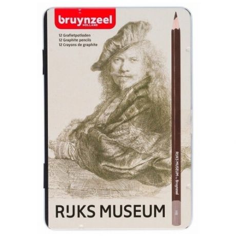 Набор чернографитовых карандашей Bruynzeel "Автопортрет" Рембрандт 12цв в металлической коробке