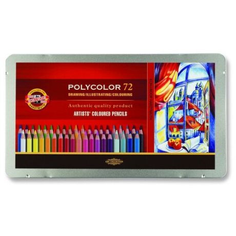 Карандаши цветные художественные KOH-I-NOOR "Polycolor", 72 цвета, 3,8 мм, металлическая коробка