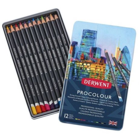 Набор карандашей цветных Derwent "Procolour" 12 цв в метал. коробке