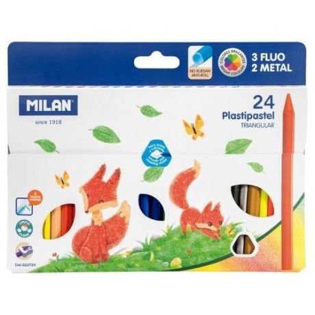 Набор цветных карандашей Milan пластиковые трехгранные 24 цвета в картонной упаковке