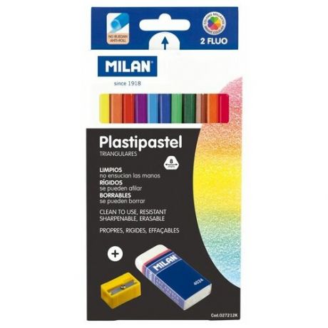 Набор цветных карандашей Milan пластиковые трехгранные 12 цветов+ластик+точилка в картонной упаковке