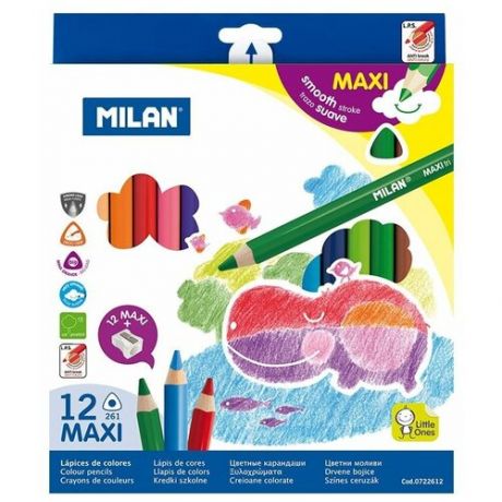 Набор цветных карандашей Milan Maxi трехгранные 12 цветов в картонной упаковке