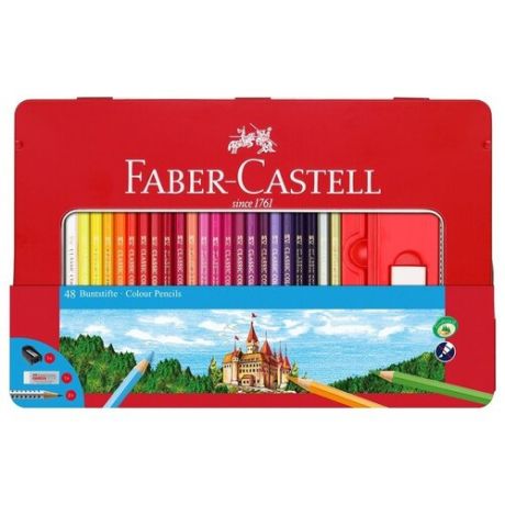 Faber-Castell Карандаши цветные Замок с точилкой, ластиком и двумя чернографитными карандашами 48 цветов (115888)