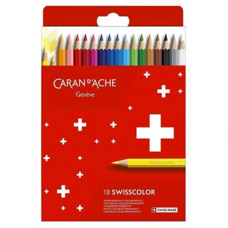 Цветные карандаши Caran d`Ache Набор карандашей водоустойчивых Caran d’Ache Swisscolor, 18цв. (карт. коробка)