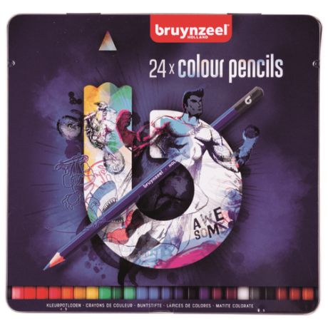 Набор карандашей цветных Bruynzeel 24 шт в металлической коробке, синяя