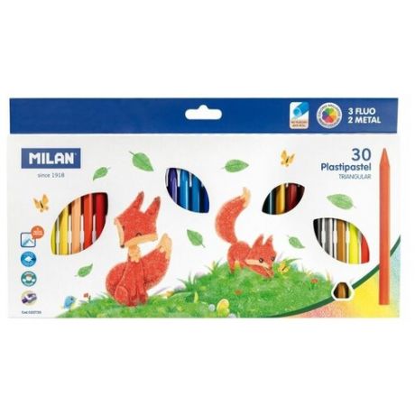 Набор цветных карандашей Milan пластиковые трехгранные 30 цветов в картонной упаковке