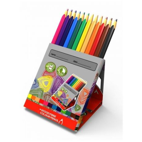 Y- PLUS Цветные карандаши пластиковые WE- TRI 12 цветов, картонный футляр- подставка