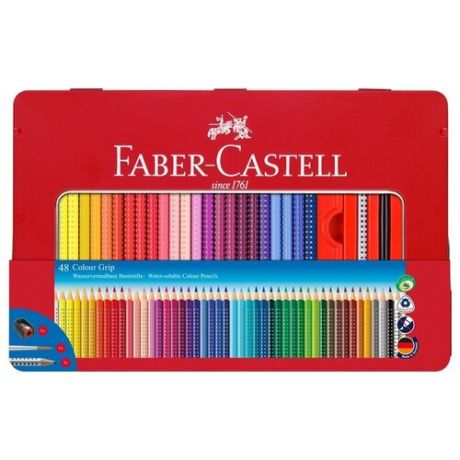 Карандаши цветные Faber-Castell «Grip», 48цв. +3, трехгран., заточен., метал. уп., с кистью, точилкой