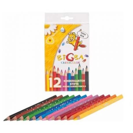 Цветные карандаши Creta Color "BIGBA", утолщенный корпус трухгранной формы, толщина грифеля 3,8мм, 12 цветов
