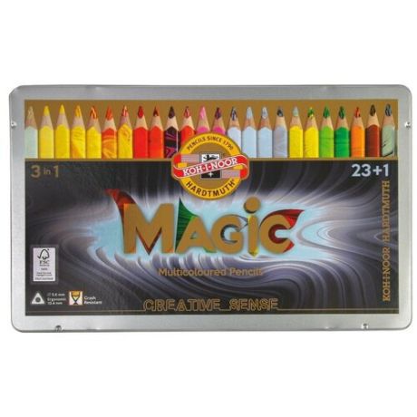 Цветные карандаши KOH-I-NOOR Набор карандашей с многоцвет. грифелем "Magic" KOH-I-NOOR, 24цв. (метал. коробка)