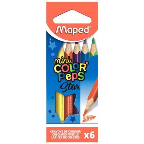 Карандаши 6 цветов Color` Peps Mini, треугольные, ударопрочный грифель, картонный футляр