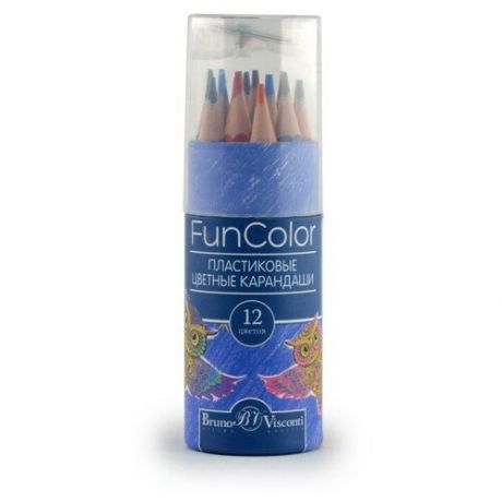 Карандаши цветные укороченные "FUNCOLOR" (пластиковые) В картонной тубе, 12 ЦВ. 4 вида