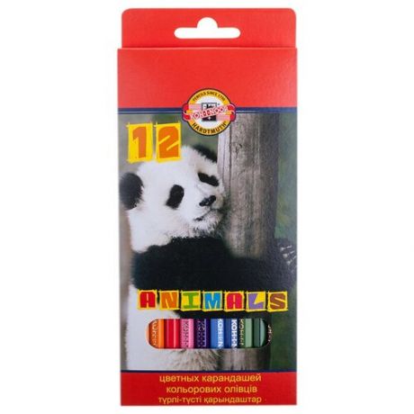Карандаши цветные KOH-I-NOOR "Animals", 12 цветов, грифель 2.8 мм, заточенные, европодвес, 3552/12, 3552012008KSRU
