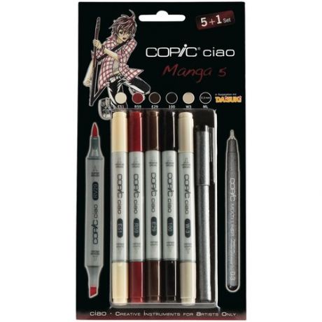 COPIC набор маркеров Ciao Manga 5 (H22075562), 5 шт. + мультилайнер