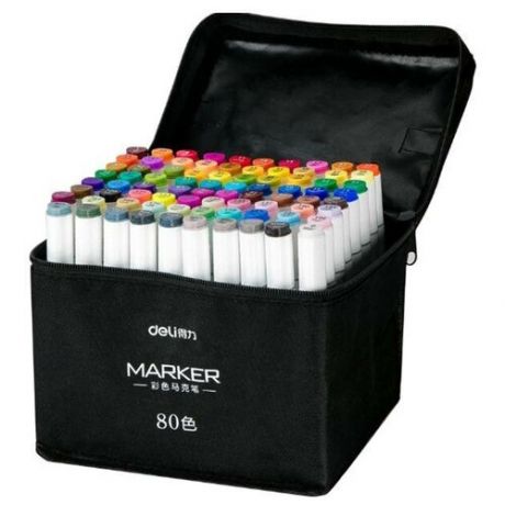 Deli Набор маркеров для скетчинга Deli 70807-80 двухсторонний 80цв. ассорти текстильная сумка