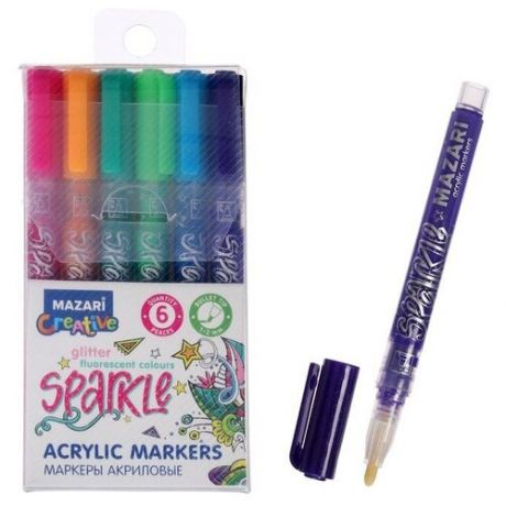 Набор маркеров-красок с блёстками Mazari Sparkle, 6 цветов