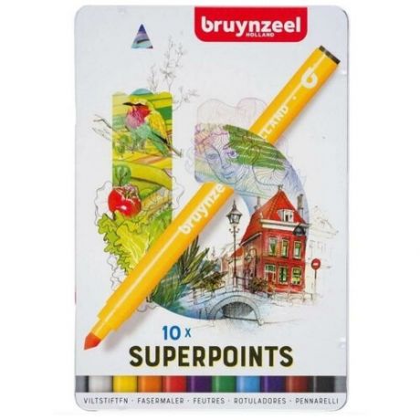 Набор фломастеров Bruynzeel Kids "Superpoint" 10 цв в металлической коробке