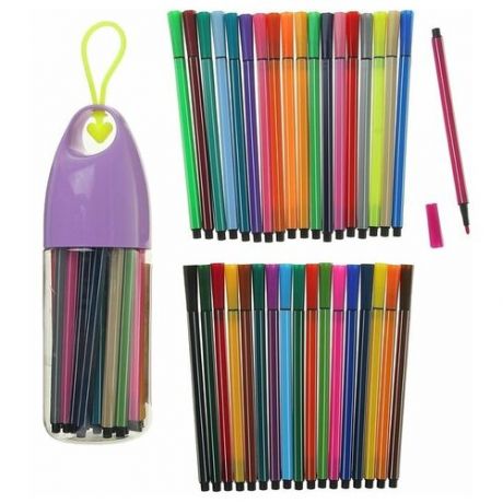 Market-Space Фломастеры, 36 цветов, в пластиковом тубусе с ручкой, вентилируемый колпачок, микс