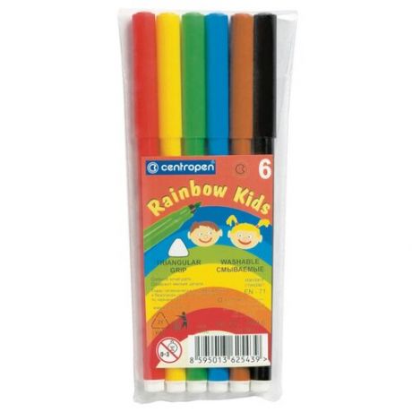 Фломастеры 6 цветов 2.0 мм 7550 Rainbow Kids, пластиковый конверт, линия 1.0 мм