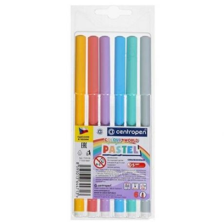 Фломастеры 6 цветов, Centropen Colour World Pastel 7550/6 TP, пастельные, в блистере