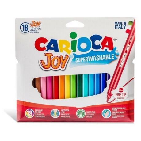 CARIOCA Фломастеры 18 цветов Carioca Joy, 2.6 мм, смываемые, картон, европодвес