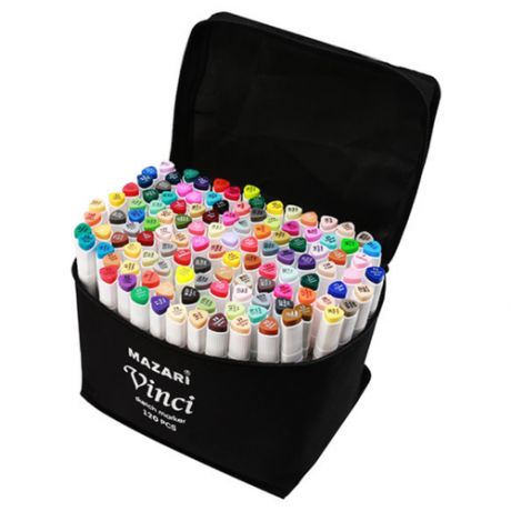 Mazari Vinci Набор маркеров для скетчинга двусторонних 120 цв / скетчмаркеры / фломастеры для рисования / спиртовые пуля/долото 1.0-6.2 мм / для детей