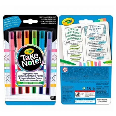 Crayola Crayola Смываемые двусторонние фломастеры Take Note, 6 шт. 58-6560