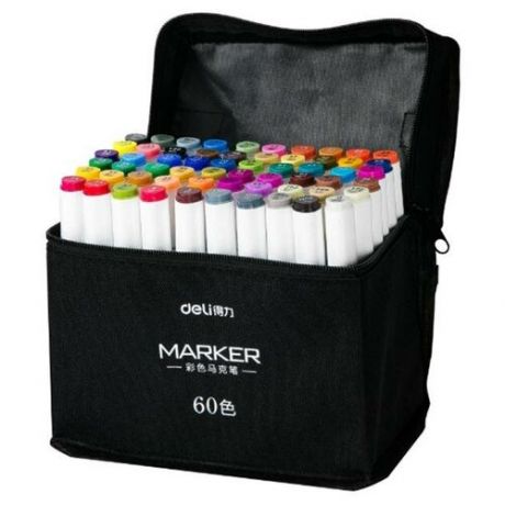 Набор маркеров для скетчинга Deli 70807-60 двухсторонний 60цв. ассорти текстильная сумка
