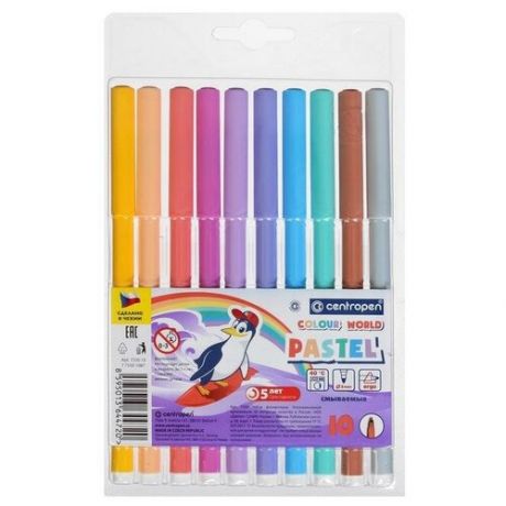 Centropen Фломастеры 10 цветов, Centropen Colour World Pastel 7550/10 TP, пастельные, в блистере