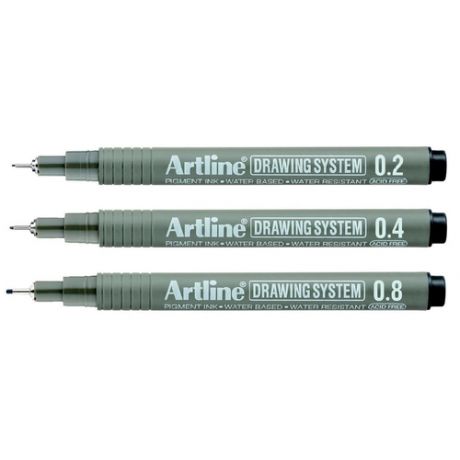 Набор линеров Artline для скетчинга, иллюстрирования, дизайна 0,2, 0,4, 0,8 мм - 3 шт