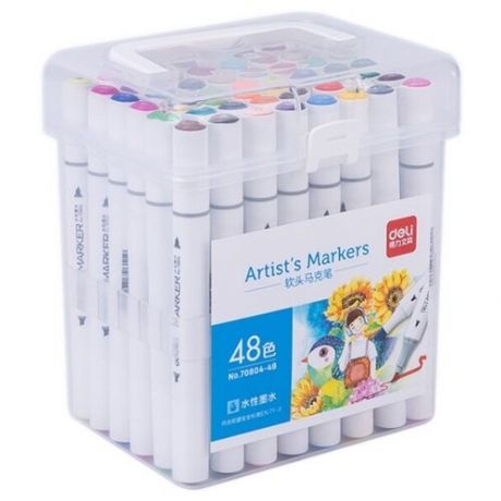 Набор маркеров для скетчинга Deli 70804-48 двойной пиш. наконечник 48цв. пластиковая коробка (48шт.)