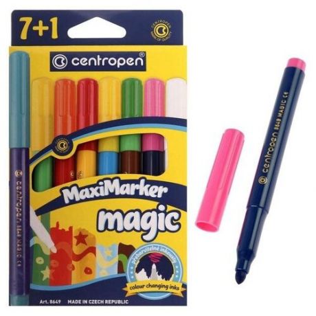 Centropen Фломастеры 8 цветов, Centropen 8649/08 Magic, меняют цвет, 7 цветов + 1 поглотитель, картонная упаковка