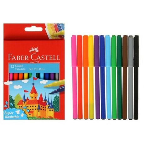 Фломастеры Faber-Castell «Замок» смываемые, в картонной коробке с европодвесом, 12 цветов