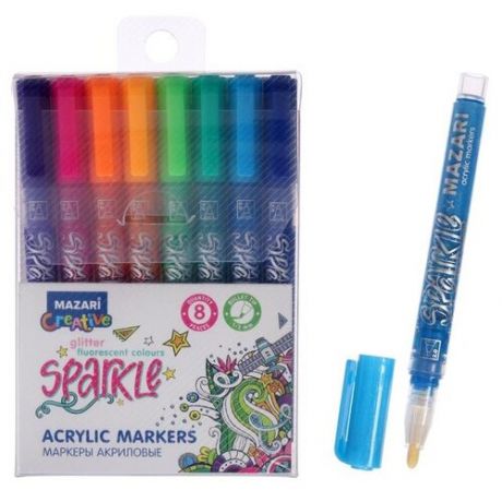 Набор маркеров-красок с блёстками SPARKLE, 8 цв., пулевид.наконечник, пиш.узел 1.0-2.0 мм