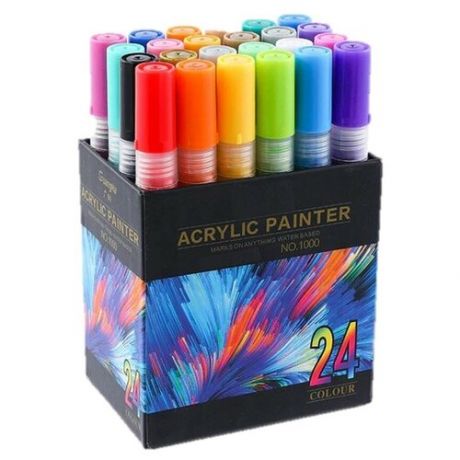Акриловые маркеры/набор маркеров из 24 цветов на водной основе, круглый наконечник 2 мм