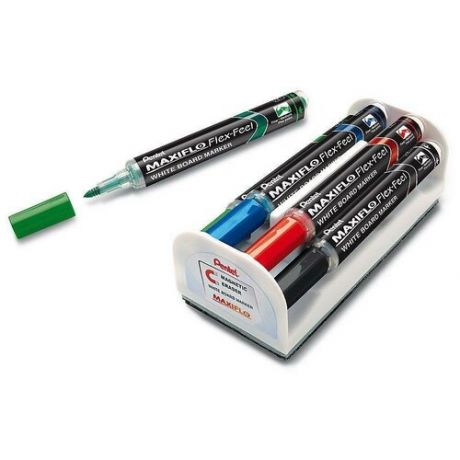 Набор маркеров для досок Pentel "Maxiflo Flex-Feel" 1-5 мм 4 шт, с магнитной губкой