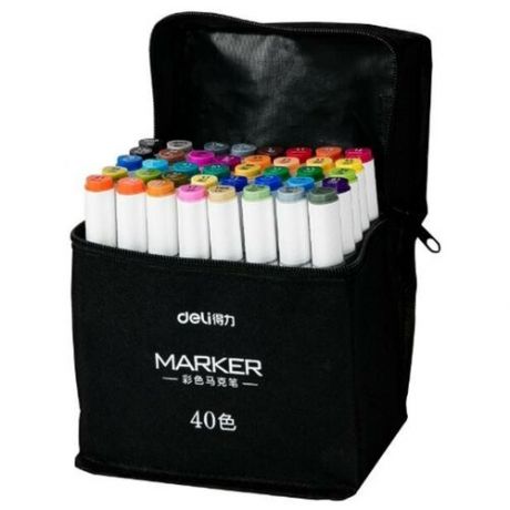 Deli Набор маркеров для скетчинга Deli 70807-40 двухсторонний 40цв. ассорти текстильная сумка