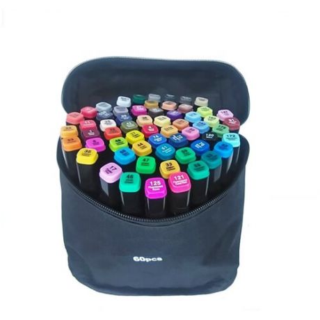Набор профессиональных двухсторонних маркеров для скетчинга Touch Plus в чехле (60 цветов)