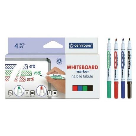 Набор круглых маркеров для доски , 4 цвета, Centropen 8559, 5.0 мм, картонная упаковка с европодвесом