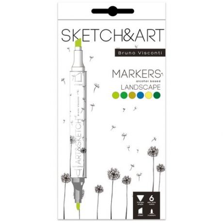 Набор маркеров Sketch&Art Лесной пейзаж двухсторонних 6 цветов толщина линии 3 мм