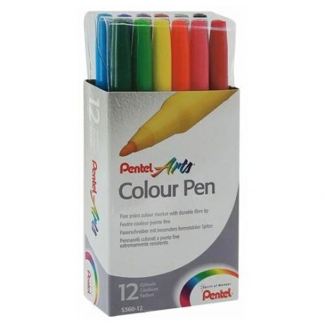 Pentel Набор фломастеров Color Pen, 12 шт. (S360-12), разноцветные