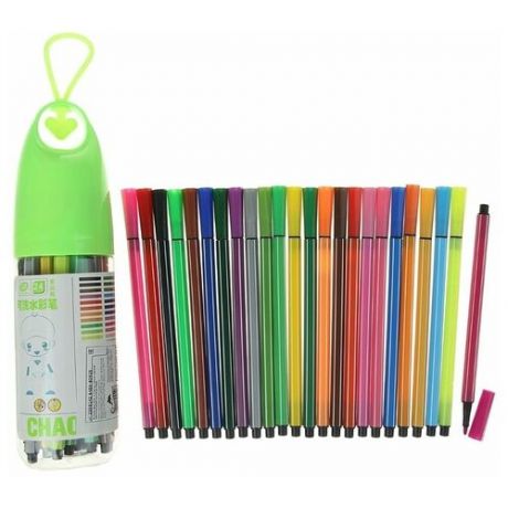 Фломастеры, 24 цвета, в пластиковом тубусе с ручкой, вентилируемый колпачок, микс